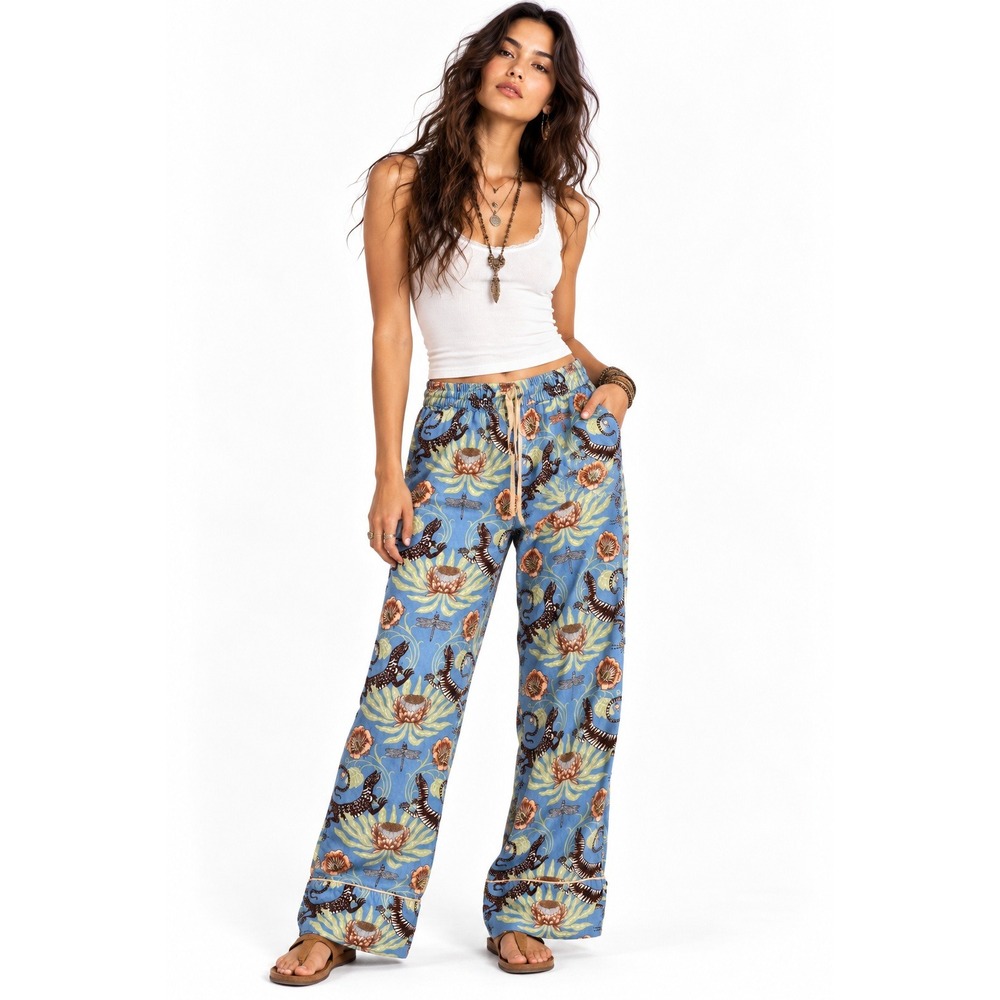 Victoria Garcia Anthropologie Lizard Dragonfly Lounge Pants sz S Flannel PJs
